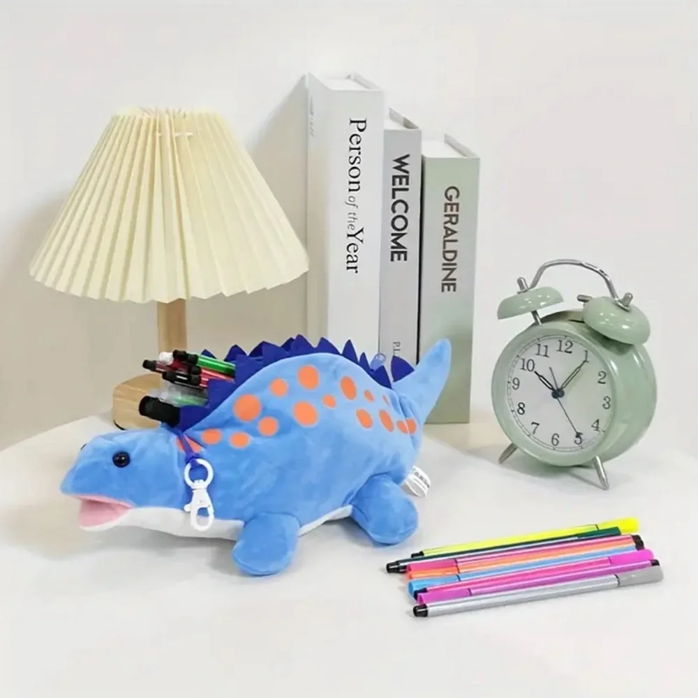 Dinosaur Hot Pink Pencil Case Plush  Large Capacity Snack Bag Travel